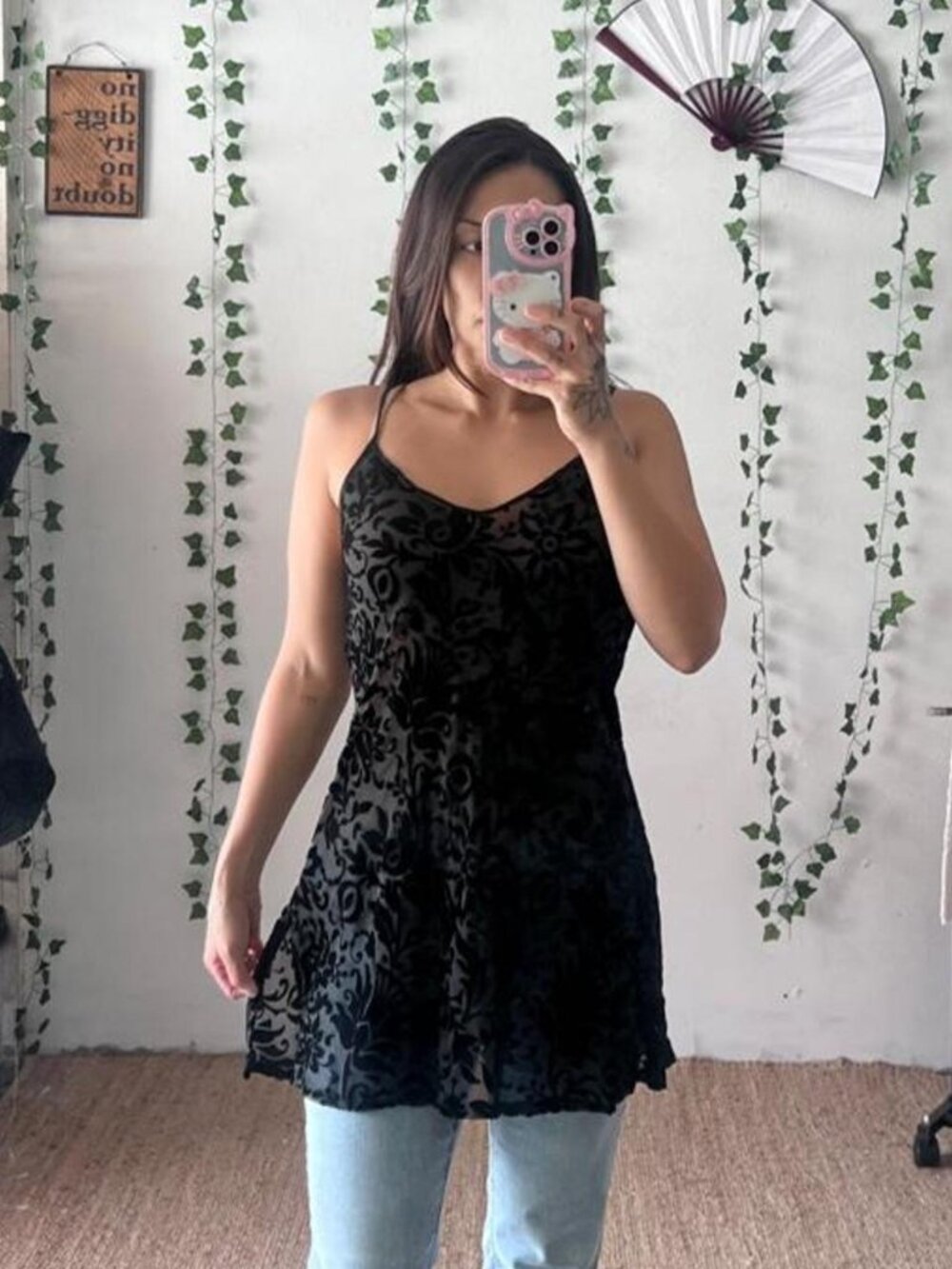 Victoria's Secret black floral lace sheer slip dress size M